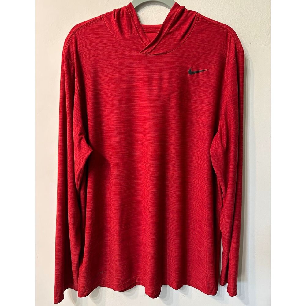 Nike Mens XL Dri-Fit Lightweight Hoodie Long Sleeve Shirt Red Heathered Pullover